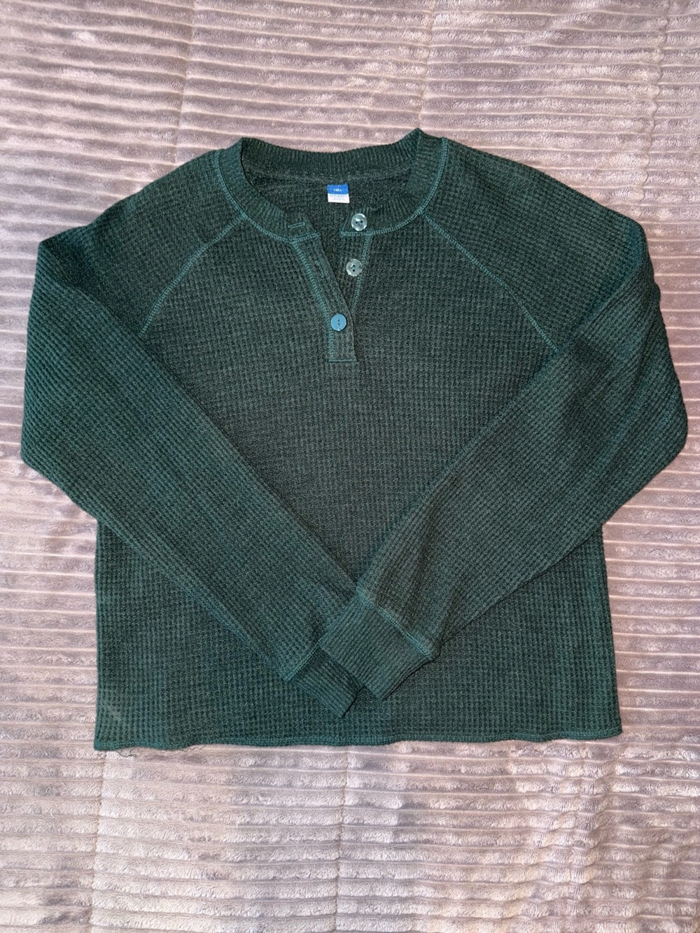 Old Navy Dark Green Waffle Knit Henley Sweater